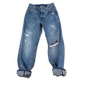 Levi's 501 '90s Selvedge Jeans Women W24 L30 Distressed Ripped Premium